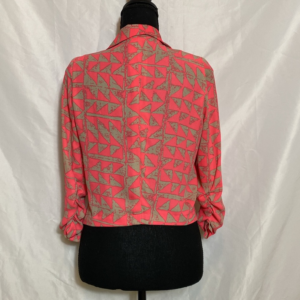 Retro Fuchsia Geometric Pattern Open Front Jacket S - Picture 4 of 9